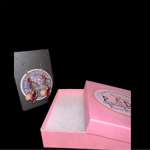 Stiletto Sandal W/ Rose & Crystals Wire Hook Earrings in Gold Tone - Picture 4 of 5